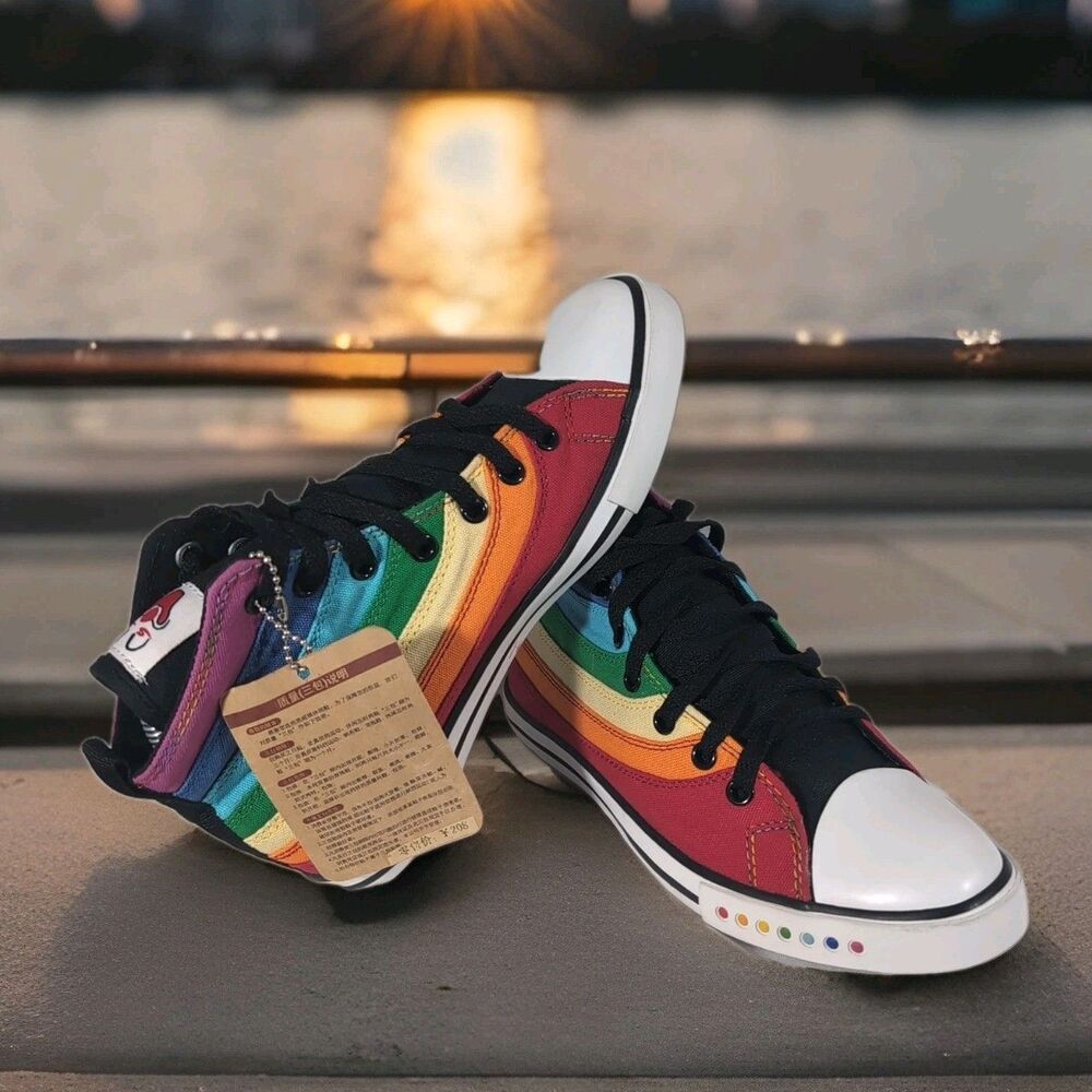 Siweiqi Rainbow Hi Top Sneakers Women's 5.5 Pride Canvas Skate Shoes